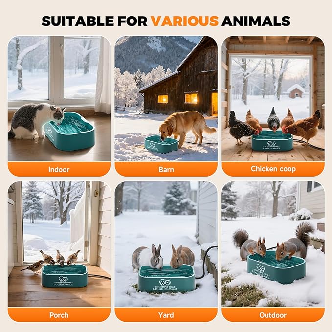 1.45 Gallon Extra-Large Heated Water Bowl for Dog&Cat,Outdoor Heated Dog Bowl with Anti-Chew Cord,Waterproof Heated Pet Bowl Provides Drinkable Water in Winter for Chickens,Squirrels,Rabbits,Blue
