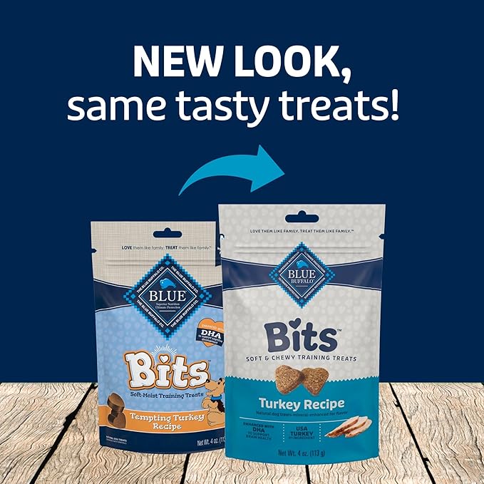 Blue Buffalo Bits Soft Dog Treats for Training, Made with Natural Ingredients & Enhanced with DHA, Turkey Recipe, 4-oz Bag