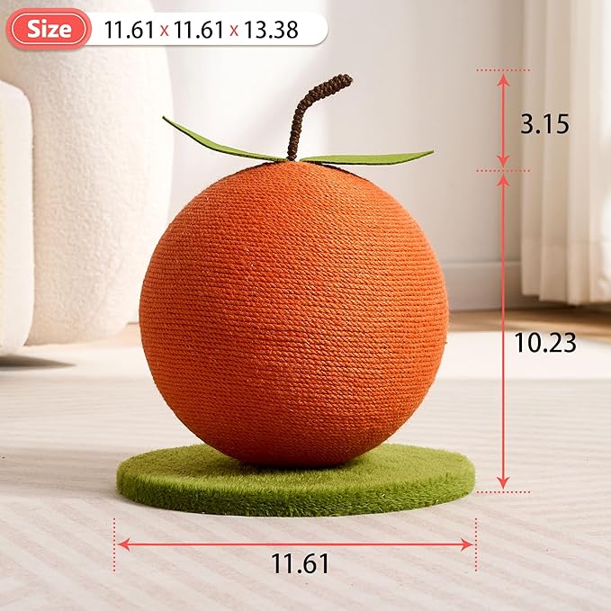 Orange Cat Scratching Post, Cute Cat Scratcher with Sisal Rope, Cat Scratch Post for Indoor Adult Cat and Kitten, Cat Scratching Ball