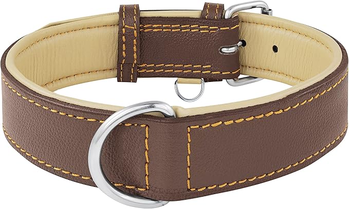 Riparo Brown Leather Dog Collar - Heavy Duty Wide Dog Collar for Small, Medium, Large and Extra Large Dogs with Dog Tag Holder (XL: 1.75" Wide for 21”-25” Neck, Brown)