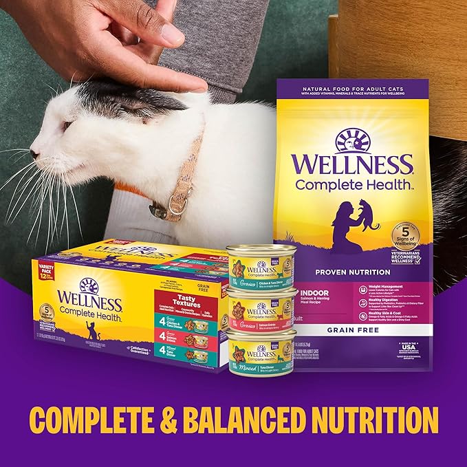 Wellness Complete Health Grilled, Adult Wet Cat Food, Natural, Protein-Rich, Grain-Free, 3 Ounce, 24 Pack, (Grilled Favorites Variety Pack)