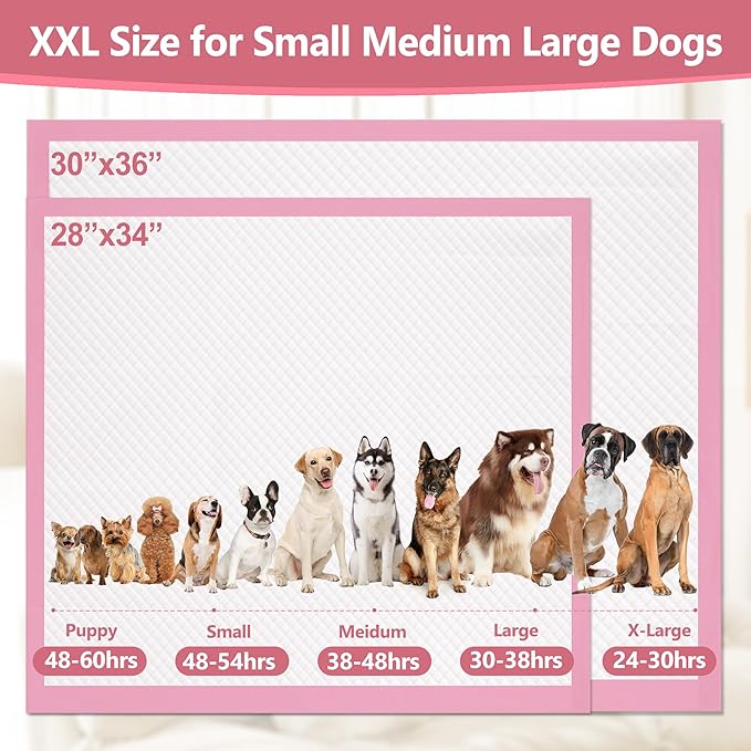 Gimars XXL 30“x36” Thicken 6 Layers Ultra Absorbency Dog Pee Pad Extra Large 3S Quick Dry Leakproof Disposable Urine Pads for Dogs, Cats, Rabbits Pets Pink