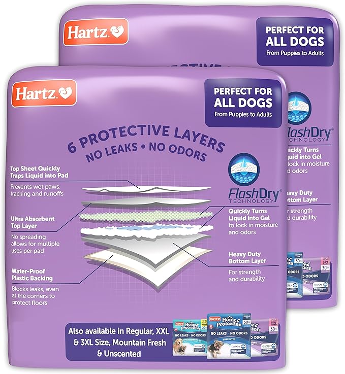 Hartz Home Protection Lavender Scented Dog Pads, XL 60 Count, Super Absorbent & Won't Leak, Odor Eliminating