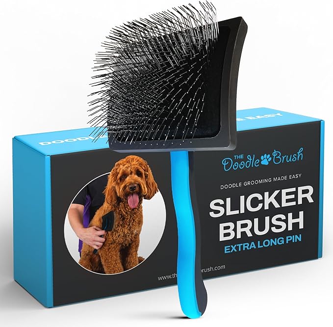 Slicker Brush for Dogs Detangler, Poodle Pin Dematting Extra Long Pin Slicker for Goldendoodle, Cockapoo, Cavapoo, Tangle-Free Grooming Shiny Coat Holiday Pet Christmas Gifts