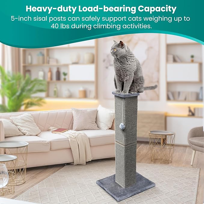 Cat Scratching Post 32 Inch for Indoor Large Cats and Kitten, Nature Sisal Tall Cat Scratch Post, Sisal Cat Scratcher Improve Cat's Scratching Habits and Protect Your Furniture, Dark Grey