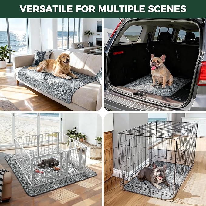 FXW Washable Pee Pads for Dogs, Puppy Pads with Super Absorbent, Specifically Designed for 36inch Cages, 23" x 35" Rectangle, Boho Grey, 2 Packs