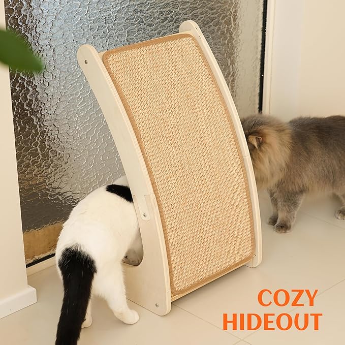 PETKARAY Curved Sisal Cat Scratcher Board, Ramp Scratching Post and Scratch Pad for Indoor Cats, Wall Furniture Protector