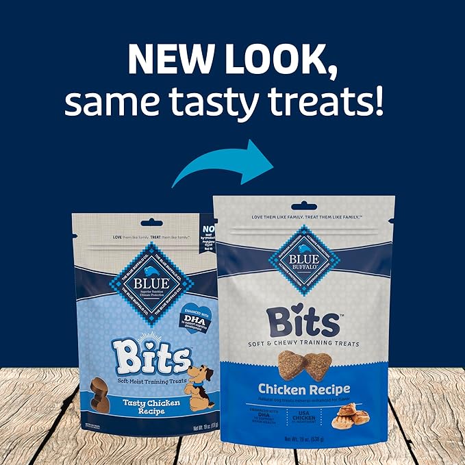 Blue Buffalo Bits Soft Dog Treats for Training, Made with Natural Ingredients & Enhanced with DHA, Chicken Recipe, 19-oz Bag