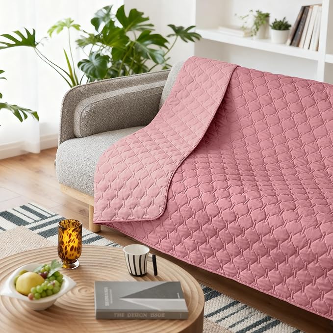 gogobunny 3X Stronger Waterproof Pet Blanket, Scratch Proof Furniture Protector for Dogs Cats, Reversible Cover 82x82 Inch, Dark Pink/Light Pink