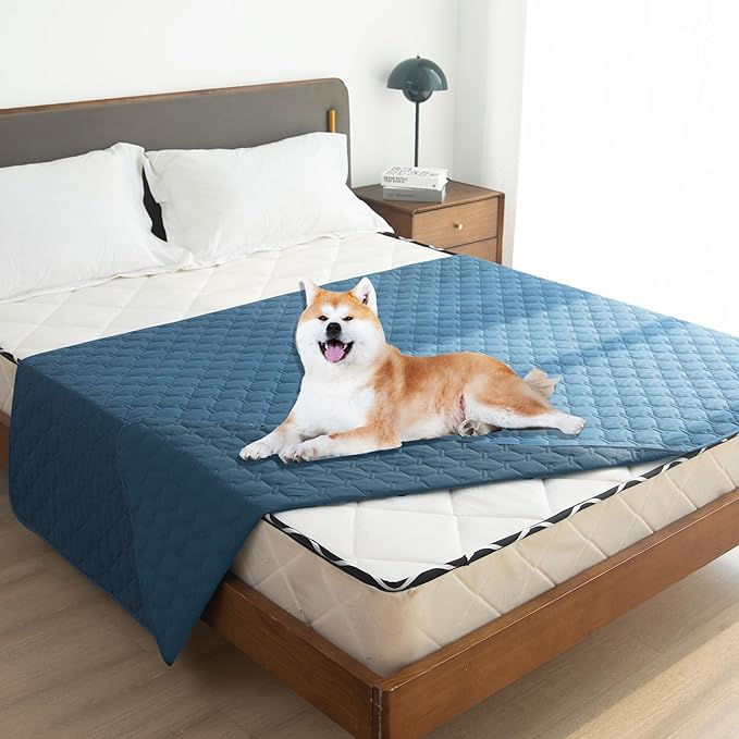 gogobunny 3X Stronger Waterproof Pet Blanket, Scratch Proof Furniture Protector for Dogs Cats, Reversible Cover 82x82 Inch, Dark Blue