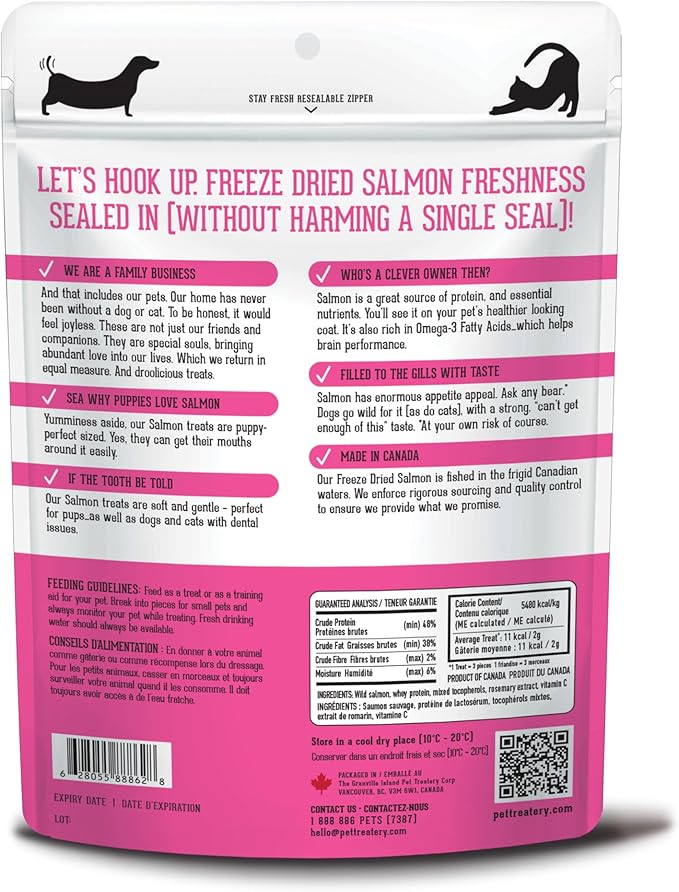 The Granville Island Pet Treatery Dehydrated Wild Salmon Treats for Dogs & Cats (1.76 oz, Pack of 1) Single Ingredient to Maintain Nutrients Vitamins and Healthy Oils Made in Canada