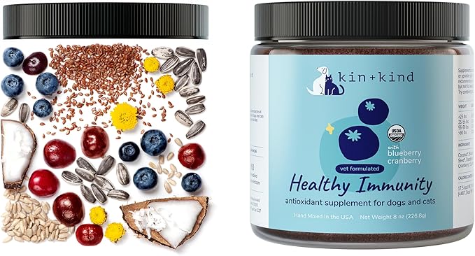 kin+kind Pet Vitamins and Supplements - Immune Support Supplement for Dogs & Cats - Natural Dog Supplements & Cat Supplements w/Organic Ingredients for Healthy Immunity - Made in USA - 8 oz (Large)