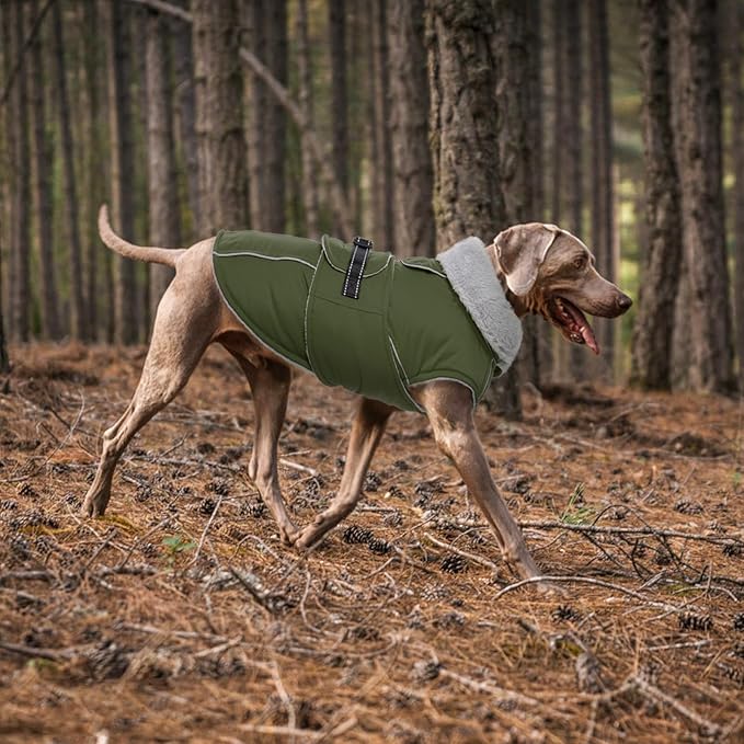 Lelepet Warm Dog Coat Reflective Fleece Vest Waterproof Dog Jacket with Adjustable Buckle Hook & Loop Windproof Cold Weather Coats for Small Medium Large Dogs, Army Green, M