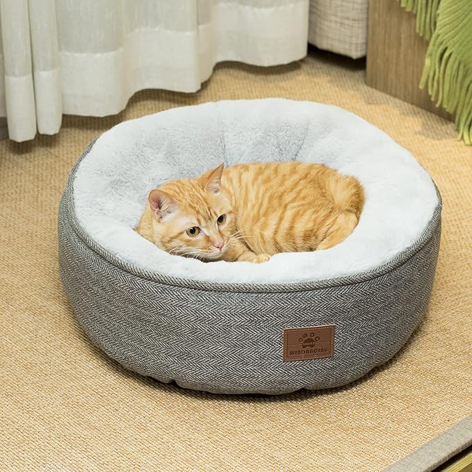 WINDRACING Cat Beds for Indoor Cats,Kitten Bed,Dog Bed for Extra Small Dogs Breeds,Puppy Kennel Bed, Comfy Durable Pet Sleeping Bed, Washable Roun Cat Bed & Non-Slip Bottom, Size 18"L x 18"W x 6.5"Th