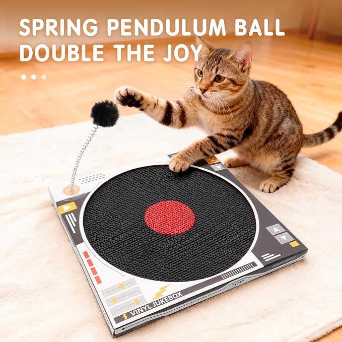 Cat Scratcher Record-Shaped Cat Scratching Board 35 * 35CM Scratching Pad, Dual-Use Flat and Vertical Cardboard Cat Scratcher, Equipped with Toy Spring Balls, Suitable for Cats to Sharpen Their Claws