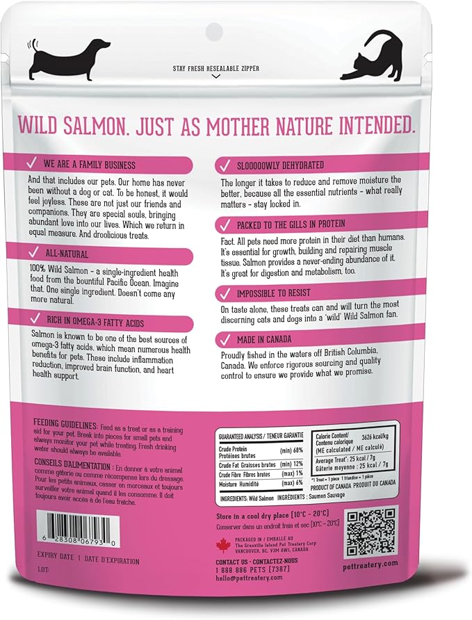 The Granville Island Pet Treatery Dehydrated Wild Salmon Treats for Dogs & Cats (3 oz, Pack of 1) Single Ingredient to Maintain Nutrients Vitamins and Healthy Oils Made in Canada