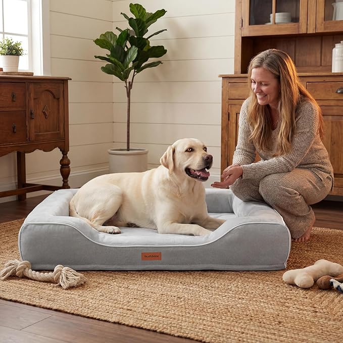 XL Orthopedic Dog Bed for Large Dogs with Cooling Gel Memory Foam and Egg Crate Foam Waterproof, 42inch Pet Couch with Removable Washable Cover and Bolster Side for Extra Breed Pets