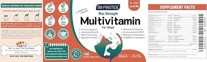 Dog Multivitamin, Dog Vitamins and Supplements, Multivitamin for Dogs with Glucosamine, Probiotics & Omega 3 for Joint, Digestive, Skin, Coat and Immune Health, Chicken Flavor - 180 Bites