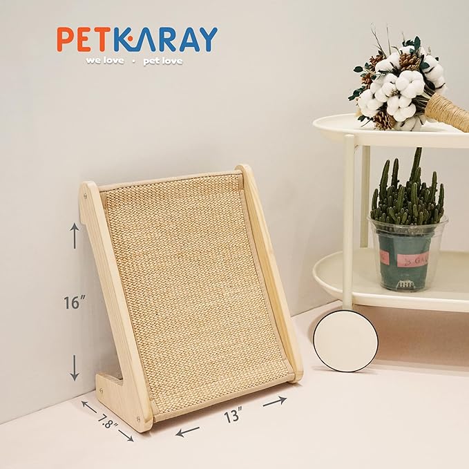 PETKARAY Sisal Cat Scratcher Ramp, L Shaped Scratching Post and Scratch Pad for Indoor Cats, Wall Furniture Protector(Small)