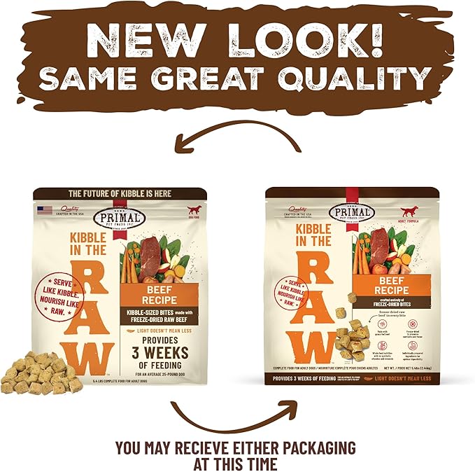 Primal Kibble in The Raw, Freeze Dried Dog Food, Beef, Scoop & Serve, Made with Raw Protein, Whole Ingredient Nutrition, Crafted in The USA, Dry Dog Food 5.4 lb Bag