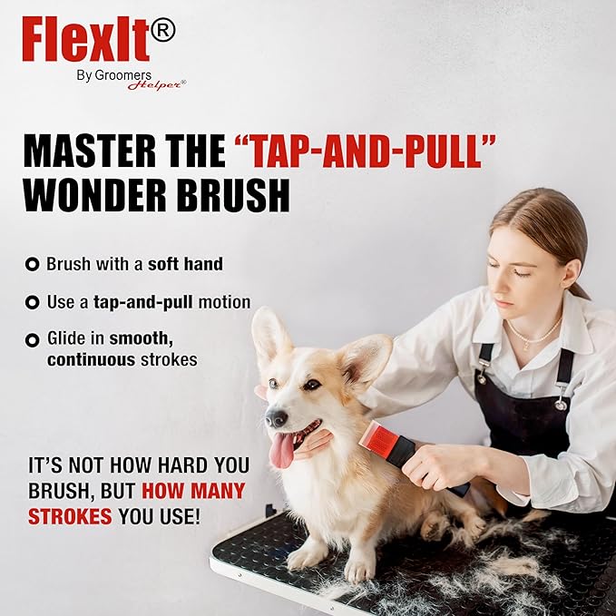 FlexIt Flexible Slicker Brush for Dogs - Professional 3-in-1 System & Video Trainings - Dual-Sided Dematting, Undercoating & Finishing Dog Grooming Brush by Groomers Helper (Double, Soft Flex)