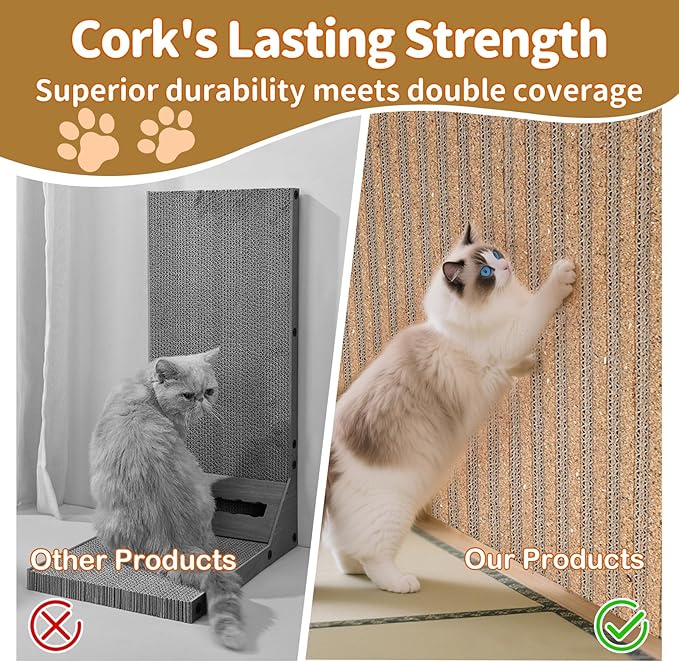 Cork cat Scratch pad for Cats-cat Scratching Posts-cat scratchers for Indoor Cats-cat Scratcher Furniture for Wall & Floor - Natural Cork & Cardboard Blend, No Mess Splinters Easy Cleană2-Packă