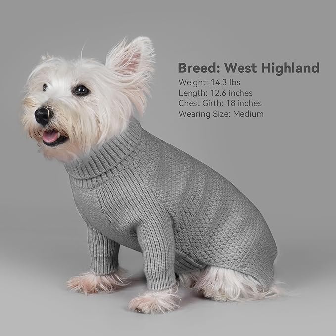 cyeollo Dog Sweater Knitwear Pullover Sweaters with Long Sleeves Turtleneck Fall Winter Dog Clothes Sweaters for Large Dogs, Grey XXXL