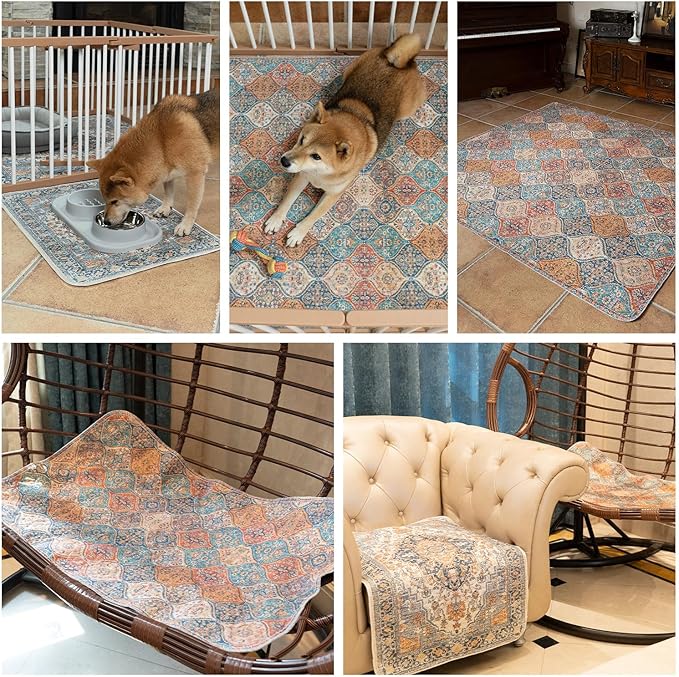 nunubaby Washable Pee Pads for Dogs, Stylish, Non-Slip and Leak-Proof Pee Pads. Reusable Potty Pads for Dogs for Crates and Floors.(Brown/Geo, 36" x36")