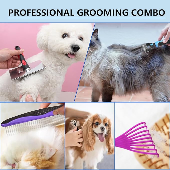 Extra Long Pin Brush for Large Dogs, Remove Loose Fur and Tangles; 5-in-1 Dog Grooming Brush for Long Haired Dogs&Cats