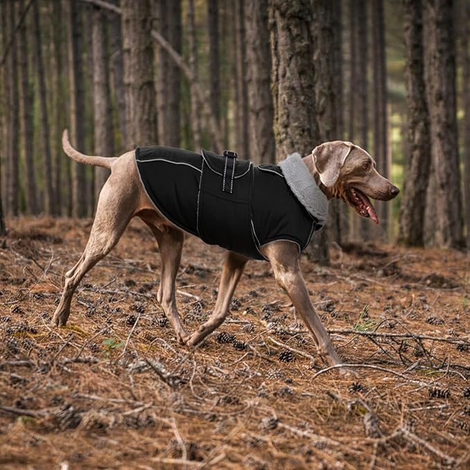 Lelepet Warm Dog Coats for Large Dogs Waterproof Dog Jacket Reflective Pet Fleece Vest Windproof Cold Weather Coats with Adjustable Buckle & Leash Hole, Black, XXXL