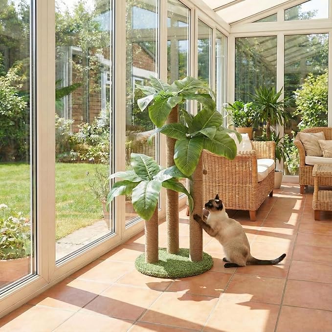 31.5Inch Cat Scratching Post,Cat Scratcher Tree with 3 Scratching Poles & 2 Interactive Dangling Balls,Cats Scratching Posts for Indoor Kitten & Adult Cats