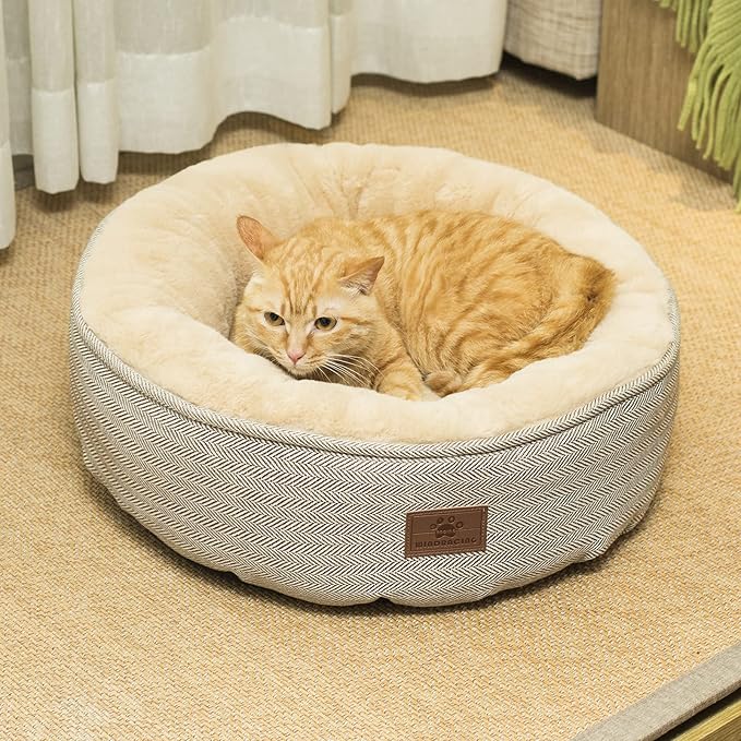 WINDRACING Cat Beds for Indoor Cats, Dog Bed for Small Dogs Breeds, Soft Kennel Bed, Comfy Durable Pet Sleeping Bed, Washable Roun Cat Bed & Non-Slip Bottom, Size 20" L x 20" W x 7" Th