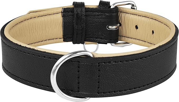 Riparo Dog Collars for Medium Dogs, Genuine Leather Dog Collar, Medium Dog Collar (M: 1" Wide for 13.5”-17.5” Neck, Black)