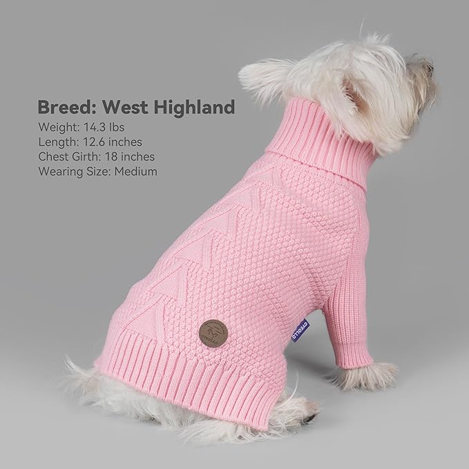 cyeollo Dog Sweater Turtleneck Knitwear Pullover Sweaters for Small Dogs Warm Pet Clothes Soft for Fall Winter,Pink, M