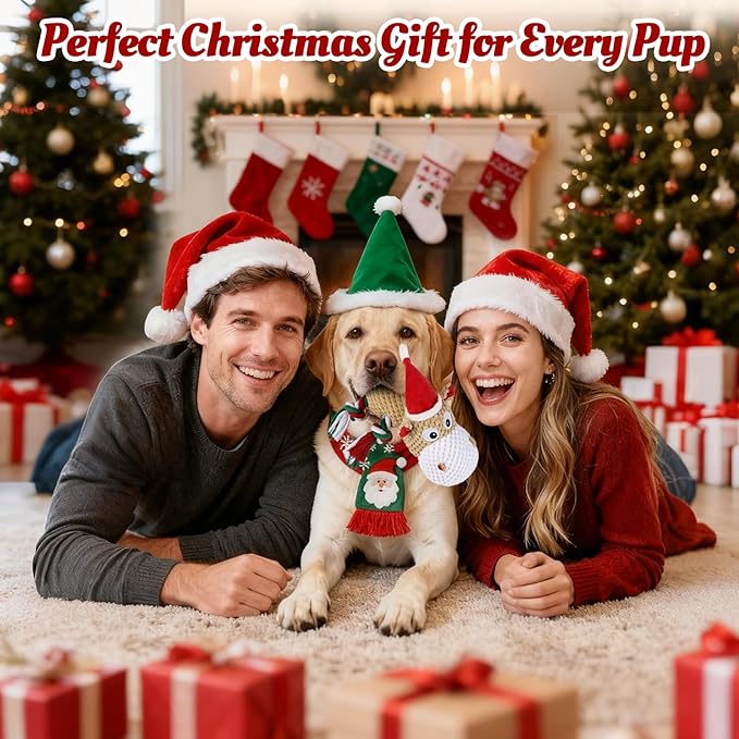 Christmas Dog Toys for Large Dogs - Squeaky Hippo Plush Dog Toys with Crinkle Paper, Cotton Ropes for Tug Games, Ideal Xmas Gift