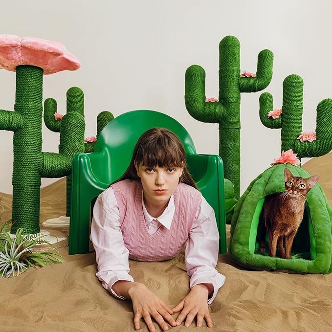 VETRESKA Cat Scratchers for Indoor Cats Cactus Cat Scratch Post Jute Rope, 31.5'' Tall Green Vertical Cactus Cat Tree Scratching Posts Protect Furniture