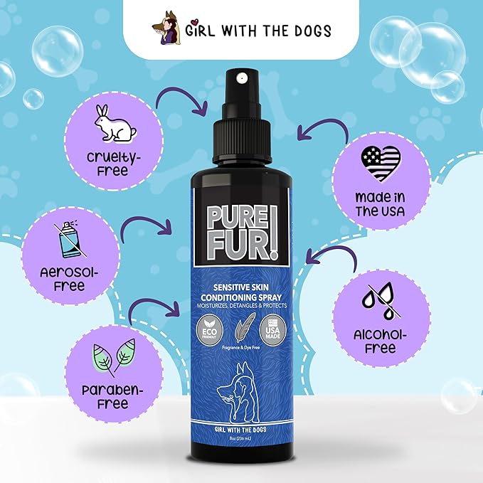Pure Fur! by Girl With The Dogs - Made in USA - Sensitive Skin Pet Conditioning Spray, 8 oz