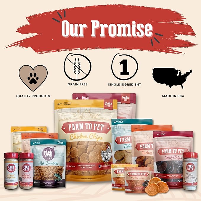 Farm To Pet - Dog Training Treats Chicken & Turkey Chip Protein Pack, 100% All Natural, Single Ingredient Training Treats, Made in USA, for Small, Medium, and Large Dogs