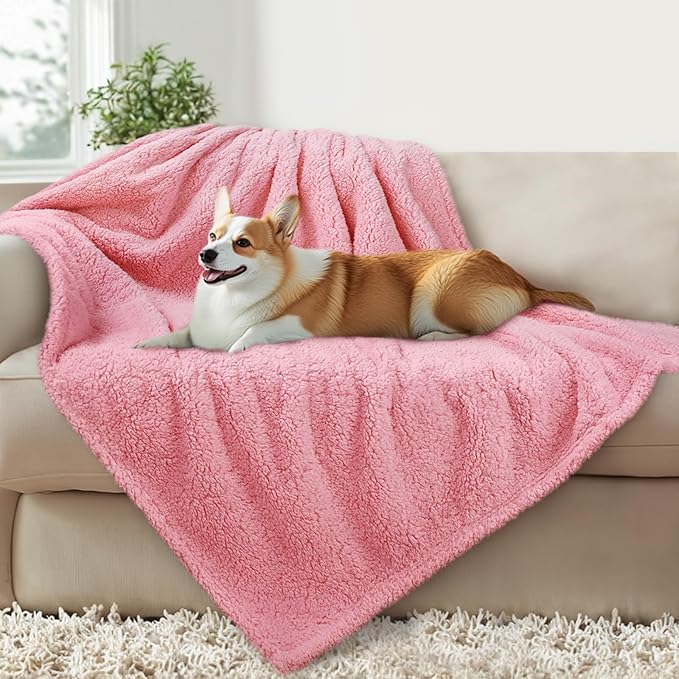 Luciphia Waterproof Pet Blanket for Medium Large Dogs Soft Cat Sherpa Calming Thick Cover Leakproof Cozy Puppy Sofa Bed Car Couch Protector(Pink,63x50 inches)