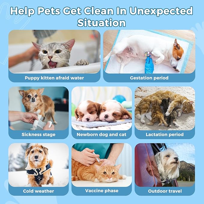 Vannon Extra Thick Pet Bathing Wipes for Dogs & Cats, Cleaning & Odor-Controlling Grooming Gloves, Nourish Fur Glove Wipes for Daily Care and Traveling, Rinse Free, Unscented, 2 Pack, 12 PCS