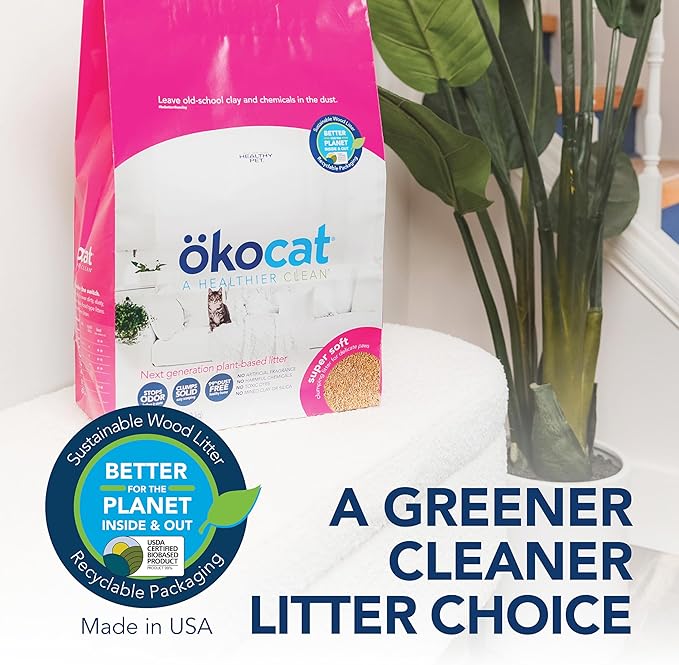 ökocat Super Soft Wood Clumping Cat Litter, Unscented, 22 pounds XL - Natural Ingredients, Stops Odor, Clumps Solid, 99% Dust Free, Great for All Cats, Sensitive Paws, Kittens