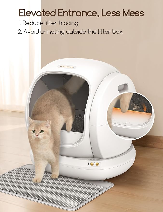 MeoWant Automatic Cat Litter Box, Large Opening Self Cleaning Litter Box with Safety Protection for Multiple Cats, App Control, Odor-Free, 75L Space, Yellow