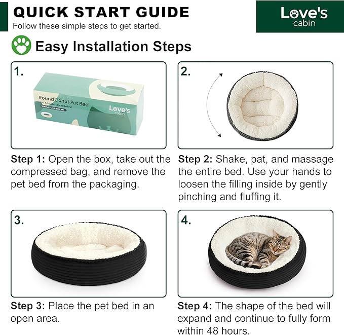 Love's cabin Round Donut Cat and Dog Cushion Bed, 20in Pet Bed for Cats or Small Dogs, Anti-Slip & Water-Resistant Bottom, Super Soft Durable Fabric Pet beds, Washable Luxury Bed Black Stripe