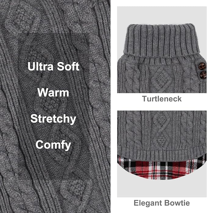 KYEESE Dog Sweater Soft Pullover Dog Sweaters for Medium Dogs Boy Warm Turtleneck Medium Dogs Sweater with Gingham Patchwork Comfy Pet Coat for Fall Winter Cold Weather