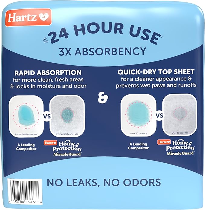 Hartz Home Protection Miracle Guard Dog Pads, XXL Size 20 Count, 3X Absorbency & 3X Longer use, Won't Leak and Odor Eliminating