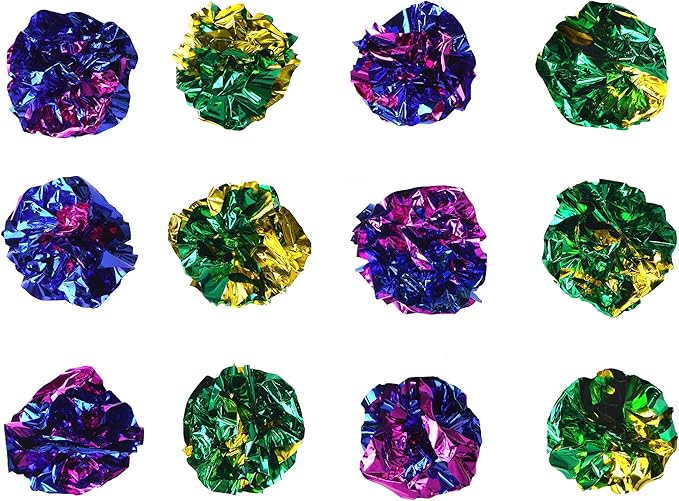 CHIWAVA 45PCS 1.6'' Mylar Balls Cat Toy Shiny Crinkle Ball Kitten Crackle Lightweight Play Assorted Color