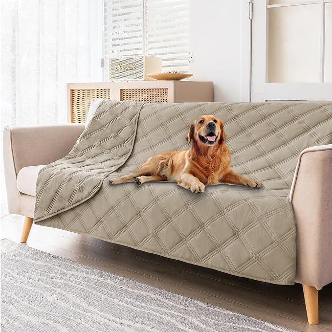 fuguitex Waterproof Dog Blanket Reversible for Small Dogs Resistant Leakproof Washable Couch Cushion Bed Protector Cover for Indoor Furniture Pet Friendly(30"*53",Brown+Khaki+Khaki
