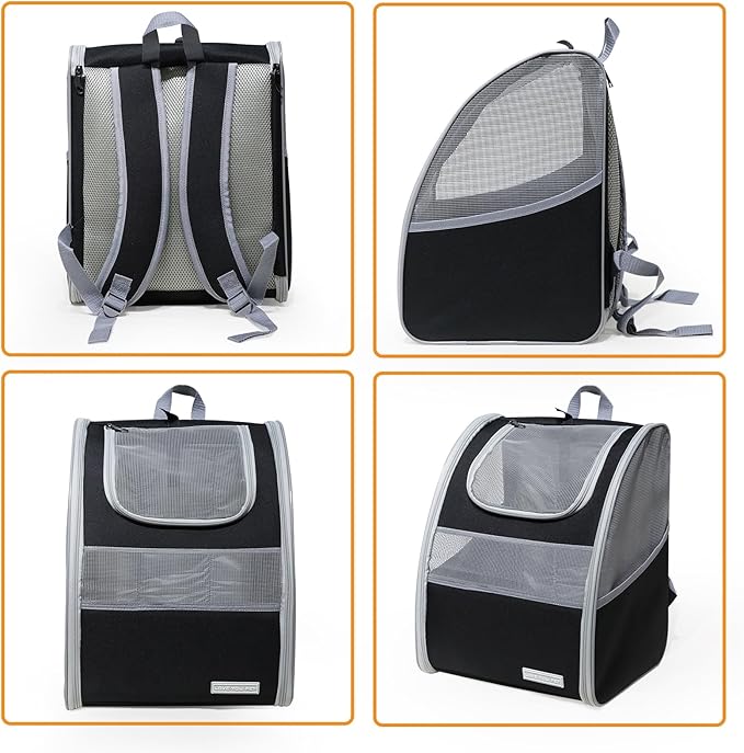 Cat Carrier Backpack with Reflector with Safety Leash Up to 15Lbs,Pet Carrier for Small Dogs and Medium Cats Kitten Puppy Bunny,Foldable Small Medium Dog Travel Carrier Backpack,Black