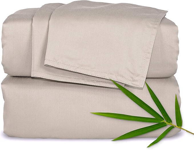 Pure Bamboo Short Queen Sheets for RV Camper (60"x75") - Genuine 100% Organic Viscose Derived from Bamboo Bed Sheet Set, Soft & Cooling, 2 Year Quality Promise (Short Queen, Sand)