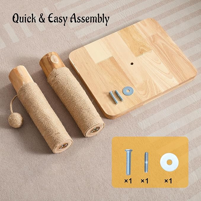 29" Tall Cat Scratching Post for Indoor Cats Adults, Extra-Stable & Natural Solid Wood Scratching Post Sisal Scratcher with Hanging Funny Ball, Beige